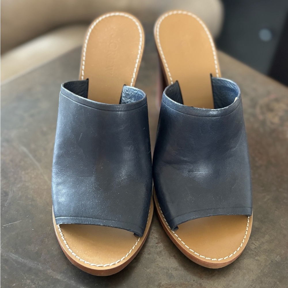 J. Crew Navy Leather Mules